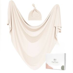 Baby Swaddle Receiving Blanket with Matching Beanie Set